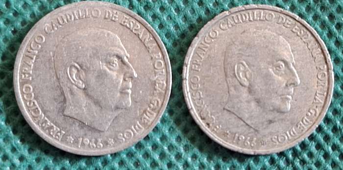 Spain 1966 Francisco Franco 2 x 50 Centimos Aluminium