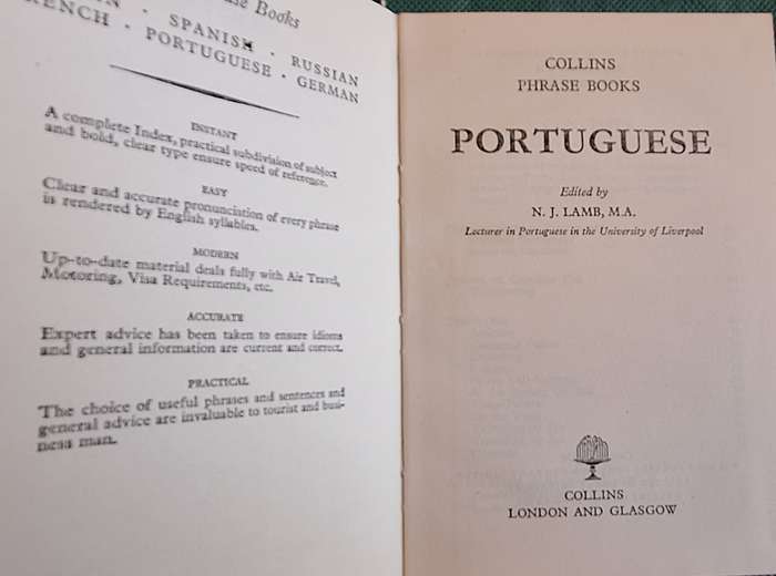 Collins Portuguese Phrase Book Ed: N J Lamb Hardcover 1968 Reprint