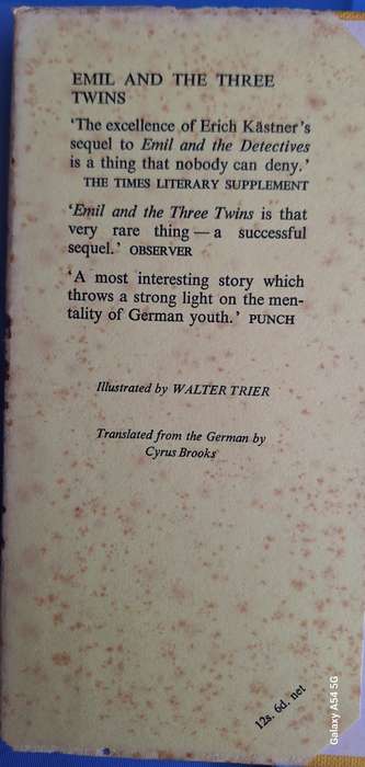 Emil and the Three Twins by Erich Kastner Transl: Cyrus Brooks Hardcover 1958 Reissue