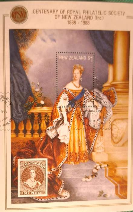 New Zealand 1988 Royal Philatelic Society Centenary 1 Cancelled Hinged Miniature Sheet
