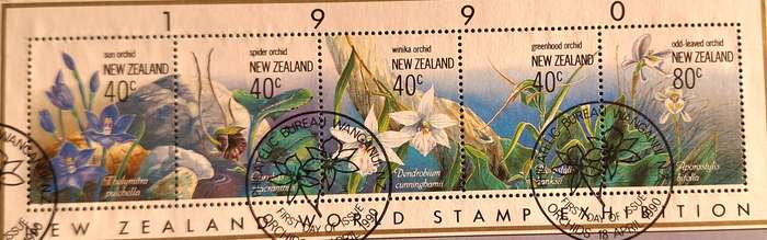 New Zealand 1990 Orchids 1 NZ World Stamp Exhibition Cancelled Hinged Miniature Sheet