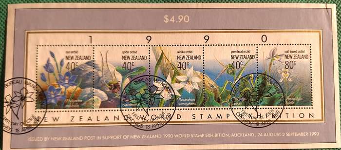 New Zealand 1990 Orchids 1 NZ World Stamp Exhibition Cancelled Hinged Miniature Sheet