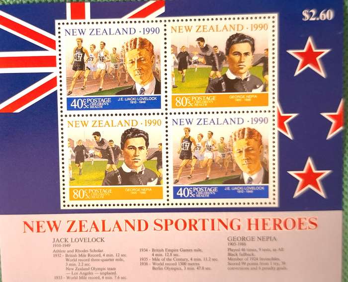 New Zealand 1990 Sporting Heroes Child Health Issue Mint Souvenir Sheet (1st Series)