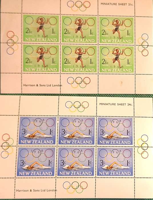 New Zealand 1968 Health Issue Set of 2 Unused Hinged Miniature Sheets