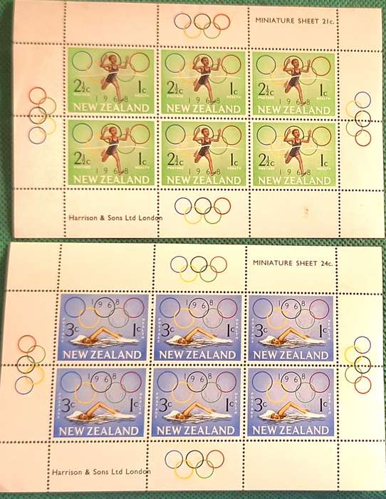 New Zealand 1968 Health Issue Set of 2 Unused Hinged Miniature Sheets