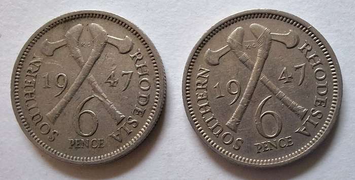 Southern Rhodesia 1947 George VI 6d x2 Copper-nickel