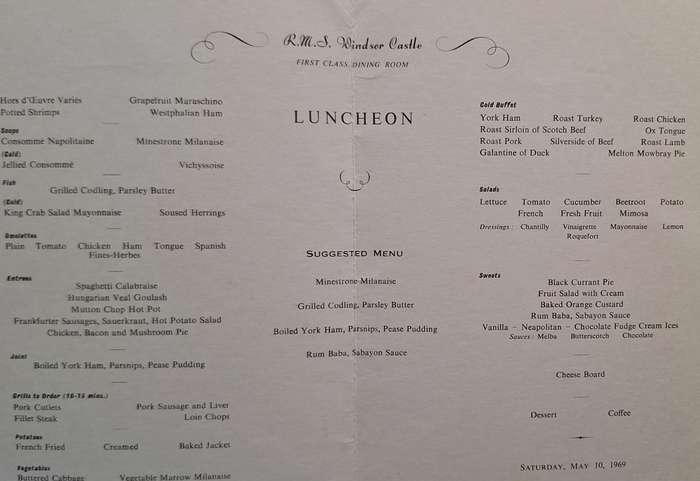 Union-Castle Safmarine RMS Windsor Castle First Class Luncheon Menu 1969