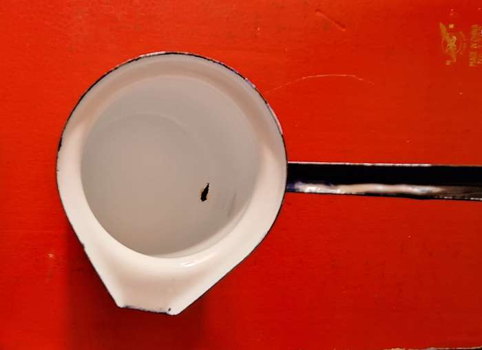 Vintage Blue Enamelware Ladle Dipper Butter Sauce Pot with Spout, made in Poland