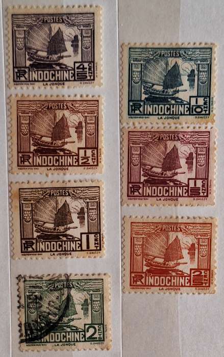 French Indochina 1931 Junks 6 Unused and 1 Used stamps