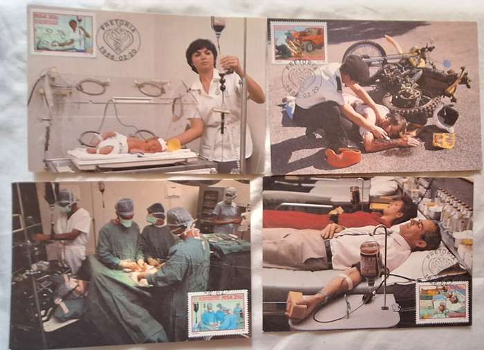 South Africa 1986 Skenk Bloed Donate Blood Set of 4 Maxi Cards