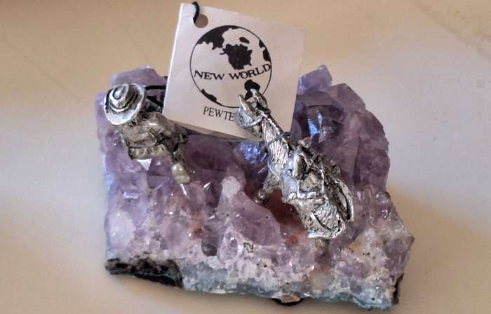 New World Pewter Miniature Prospector Figurine on Rock Cluster