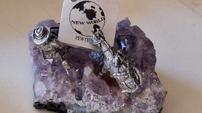 New World Pewter Miniature Prospector Figurine on Rock Cluster