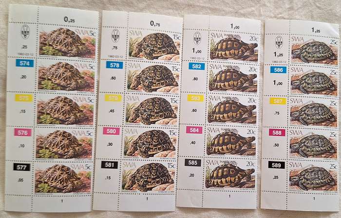 South West Africa 1982 Tortoises Set of 4 Mint Control Blocks