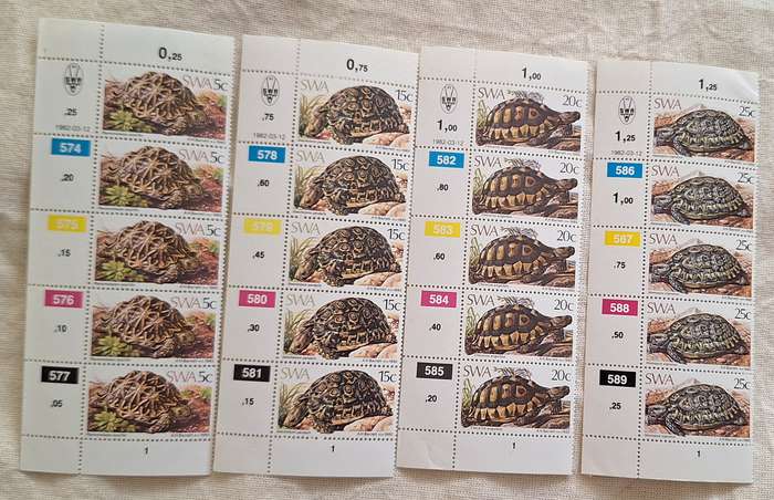 South West Africa 1982 Tortoises Set of 4 Mint Control Blocks