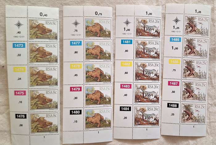 South Africa 1982 Dinosaurs / Karoo Fossils Set of 4 Mint Control Blocks