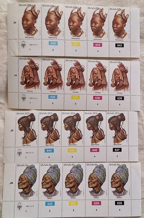 South West Africa 1982 Traditional Head-dresses Set of 4 Mint Control Blocks