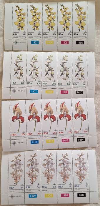 South Africa 1981 World Orchid Conference Set of 4 Mint Control Blocks