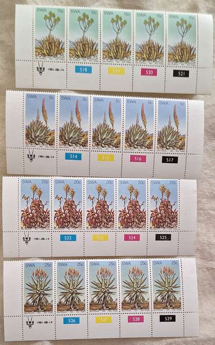 South West Africa 1981 Aloes Set of 4 Mint Control Blocks