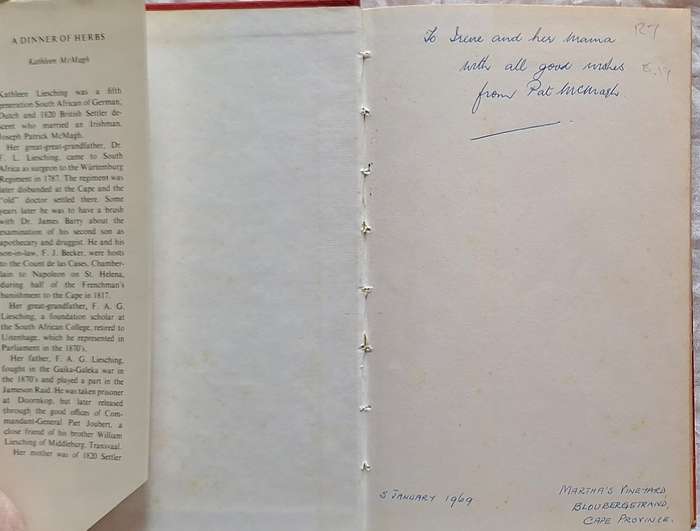 A Dinner of Herbs Being the Memoirs of Kathleen McMagh Hardcover 1968 Inscr and Signed by Pat McMagh