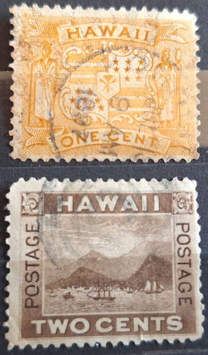 Hawaii 1894 Coat of Arms and View of Honolulu 2 Used stamps