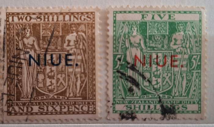 New Zealand 1941 Arms Overprint NIUE 2/6 and 5/- 2 Used stamps