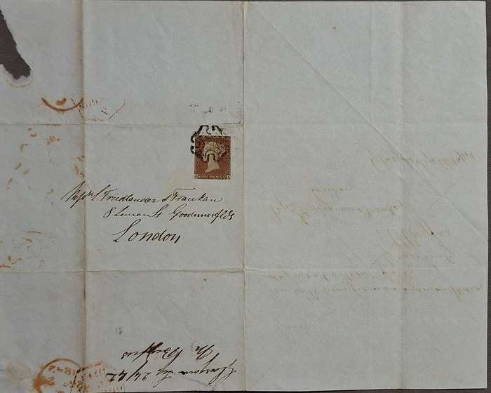 1841 Penny Red (HA) Poor margins with Maltese Cross Cancel On a letter dated and cancelled 1842