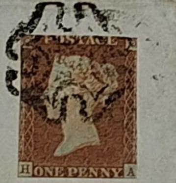 1841 Penny Red (HA) Poor margins with Maltese Cross Cancel On a letter dated and cancelled 1842