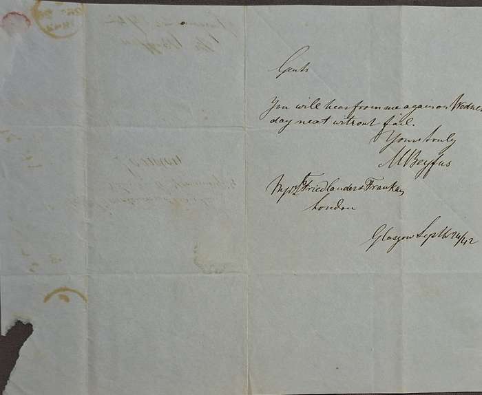 1841 Penny Red (HA) Poor margins with Maltese Cross Cancel On a letter dated and cancelled 1842