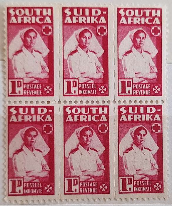 Union of South Africa 1942-44 War Effort 2 Strips of 3 Unused 1d stamps