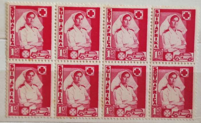 Union of South Africa 1941-42 War Effort Large format Block of 8 Unused 1d stamps