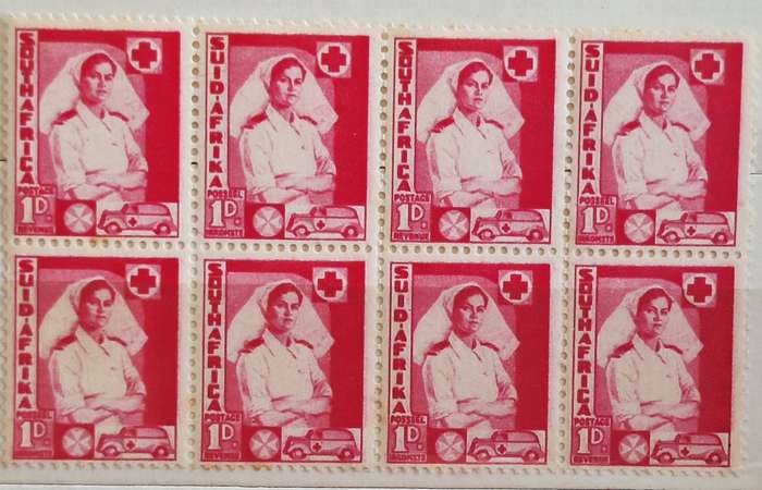 Union of South Africa 1941-42 War Effort Large format Block of 8 Unused 1d stamps