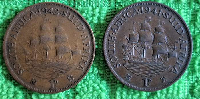 South Africa 2x 1d 1941 1942 Bronze