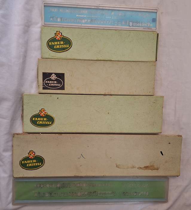 5 Faber-Castell and 1 Staedtler Boxed Sets Stencils of Various Sizes