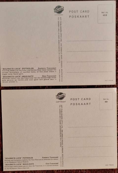 Vintage Artco Post Cards of Bourke's Luck PotHoles, Eastern Transvaal