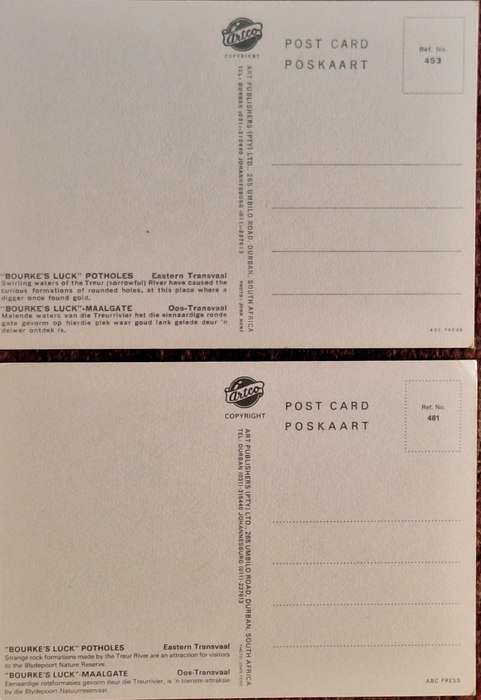 Vintage Artco Post Cards of Bourke's Luck PotHoles, Eastern Transvaal