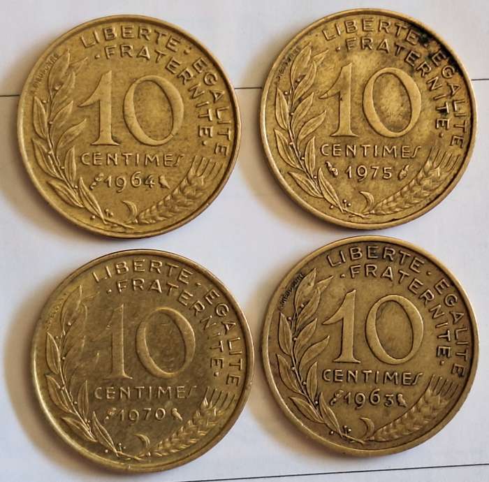 France 1962-2001 4x 10 centimes Copper-aluminium-nickel