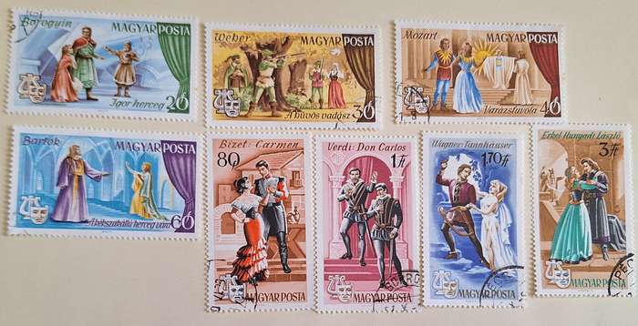 Hungary 1967 Popular Operas Set of 8 Cancelled Hinged stamps