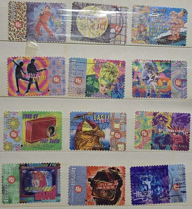 Australia 1998 Rock 'n' Roll The Early Years Set of 12 Used Hinged stamps