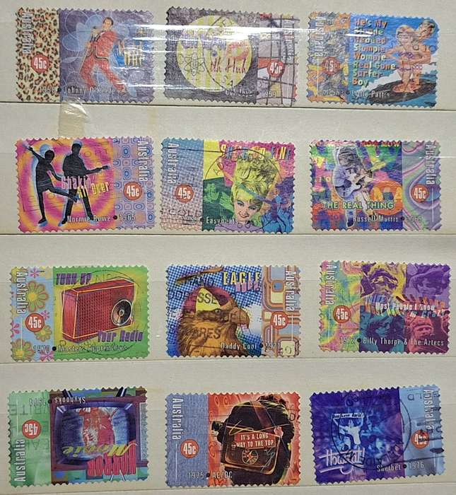 Australia 1998 Rock 'n' Roll The Early Years Set of 12 Used Hinged stamps