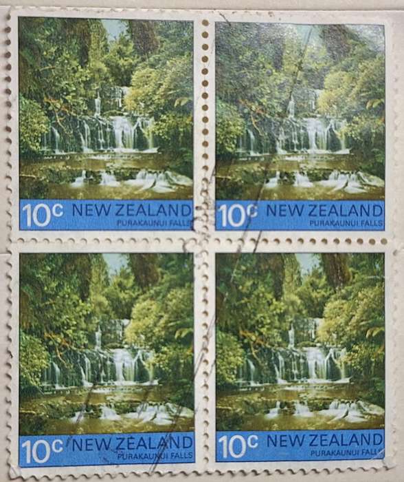 New Zealand 1976 Waterfalls 10c Purakanui Block of 4 Used stamps
