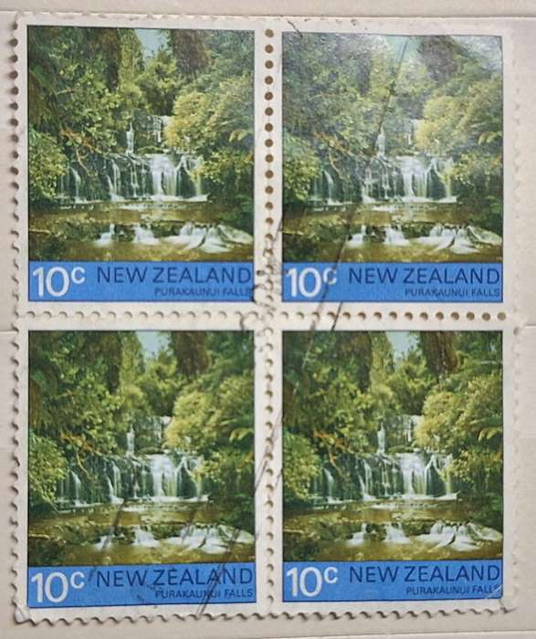 New Zealand 1976 Waterfalls 10c Purakanui Block of 4 Used stamps