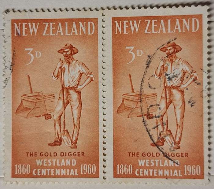 New Zealand 1960 Westland Centennial 3d Miner Pair Used stamps