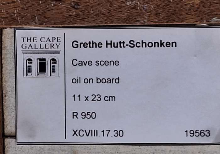 Framed Oil on Board of Cave Scene by Grethe Hutt-Schonken