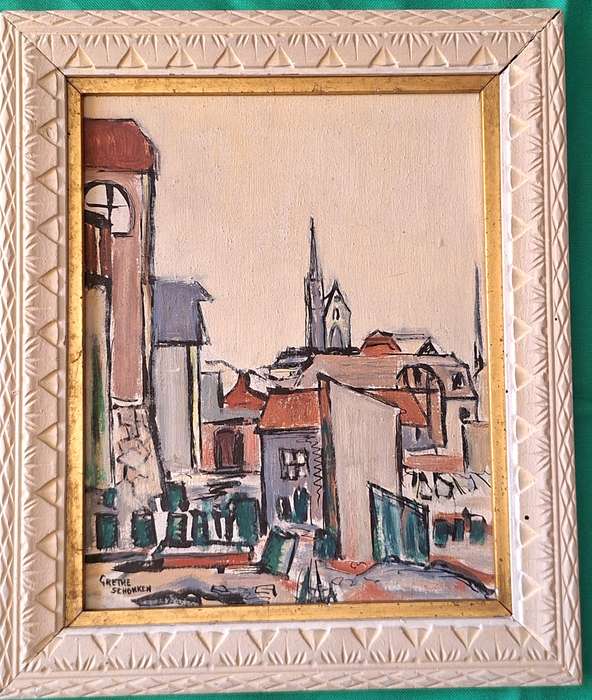 Framed Oil on Board of Luderitz Church, Namibia by Grethe Hutt-Schonken