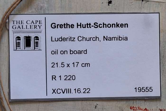 Framed Oil on Board of Luderitz Church, Namibia by Grethe Hutt-Schonken