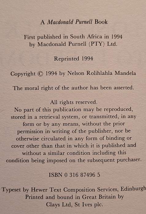 Long Walk to Freedom: The Autobiography of Nelson Mandela Hardcover 1994 Reprint