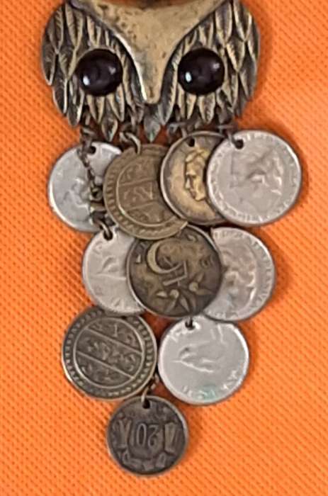 Metal Owl Charm with 10 Coin Body