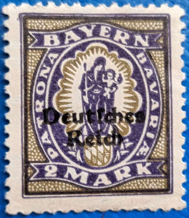 Bavaria 1921 overprinted Deutsches Reich 1 Unused Hinged 2 Mark stamp