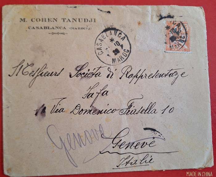 Envelope 1920 Posted from Casablanca Maroc to Geneve Italy