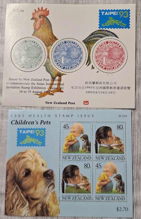 New Zealand 1993  Taipei Stamp Exhibition Set of 2 Mint Miniature Sheets